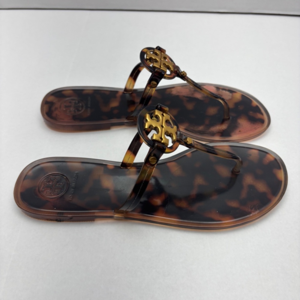 Tory Burch Mini Miller Flat Jelly Thong Sandal Tortoise Shell Size 7 - Picture 4 of 12